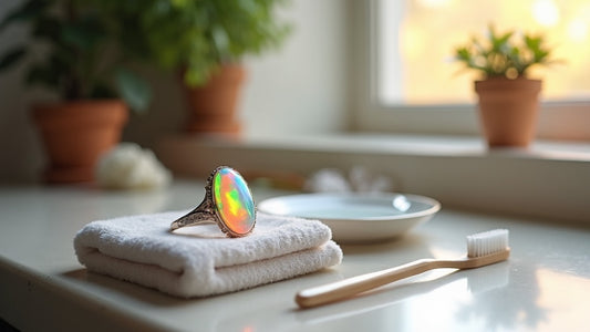 How to clean an opal ring using a soft cloth, soft-bristle brush, and water bowl.