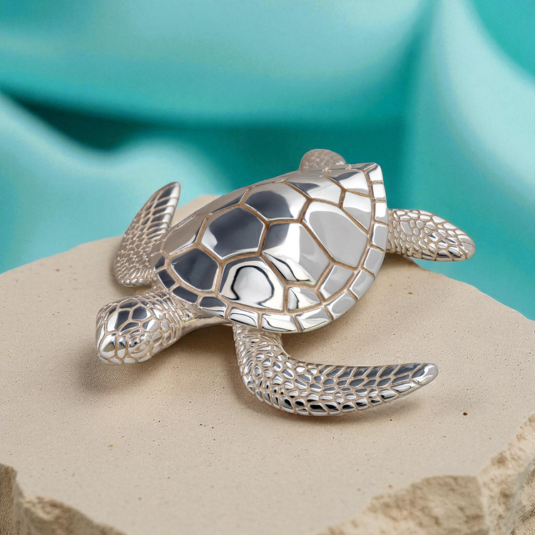 Sterling silver sea turtle figurine – part of hallmarked silver figurines collection
