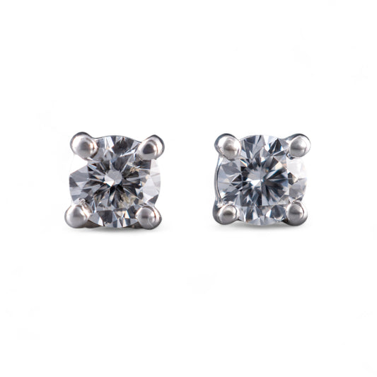 Half carat diamond studs round prong front white gold hunters fine jewellery
