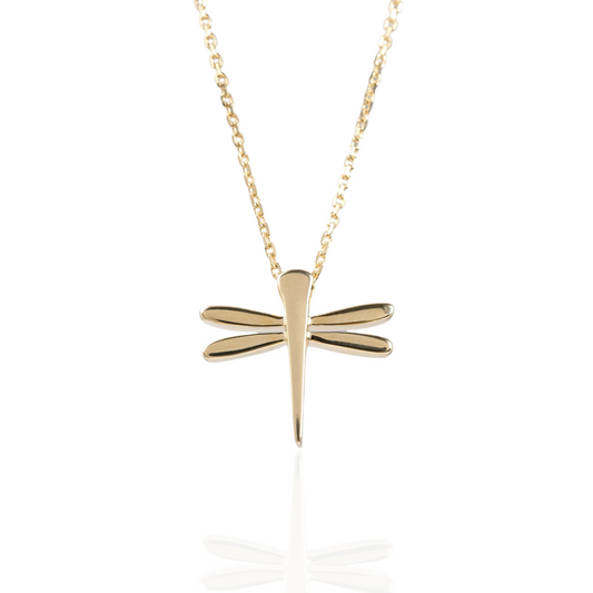 Yellow gold dragonfly necklace hunters fine jewellery