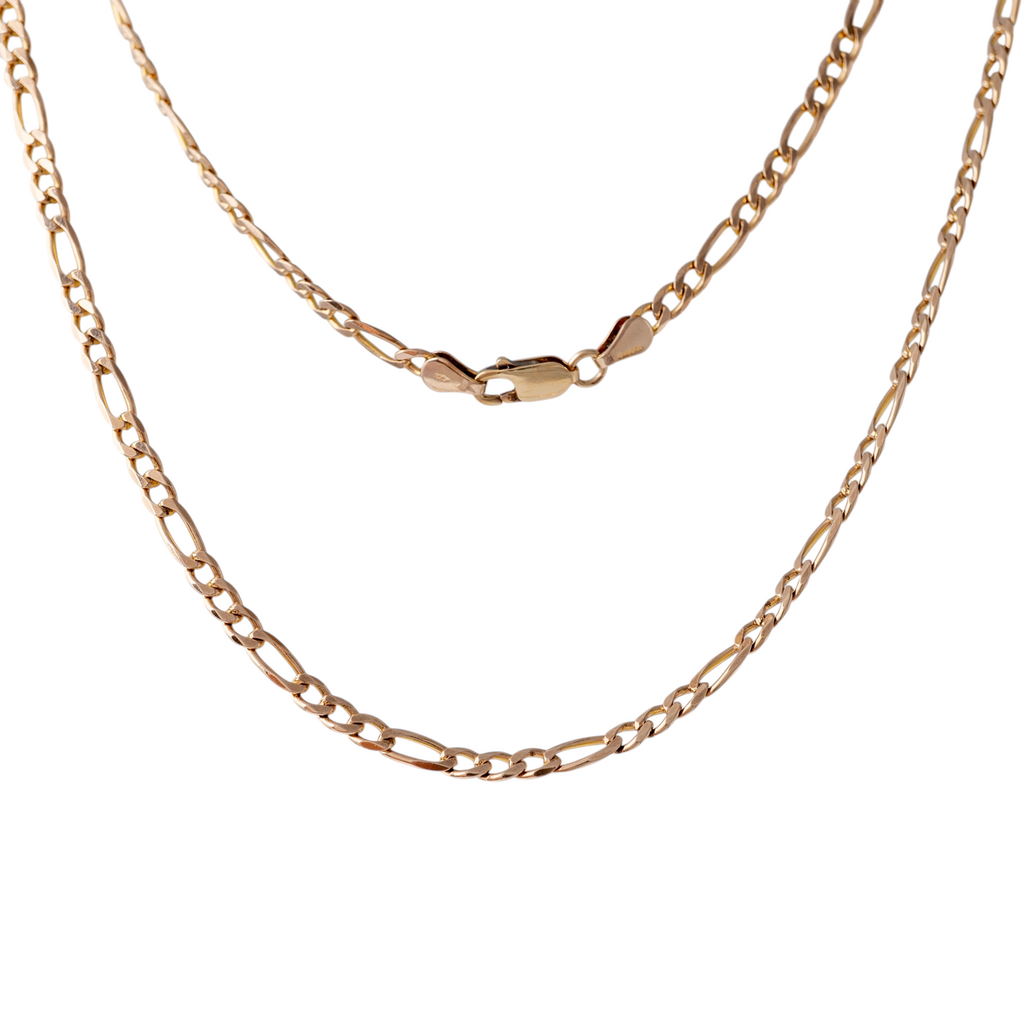 9ct gold Figaro chain necklace showing the lobster clasp