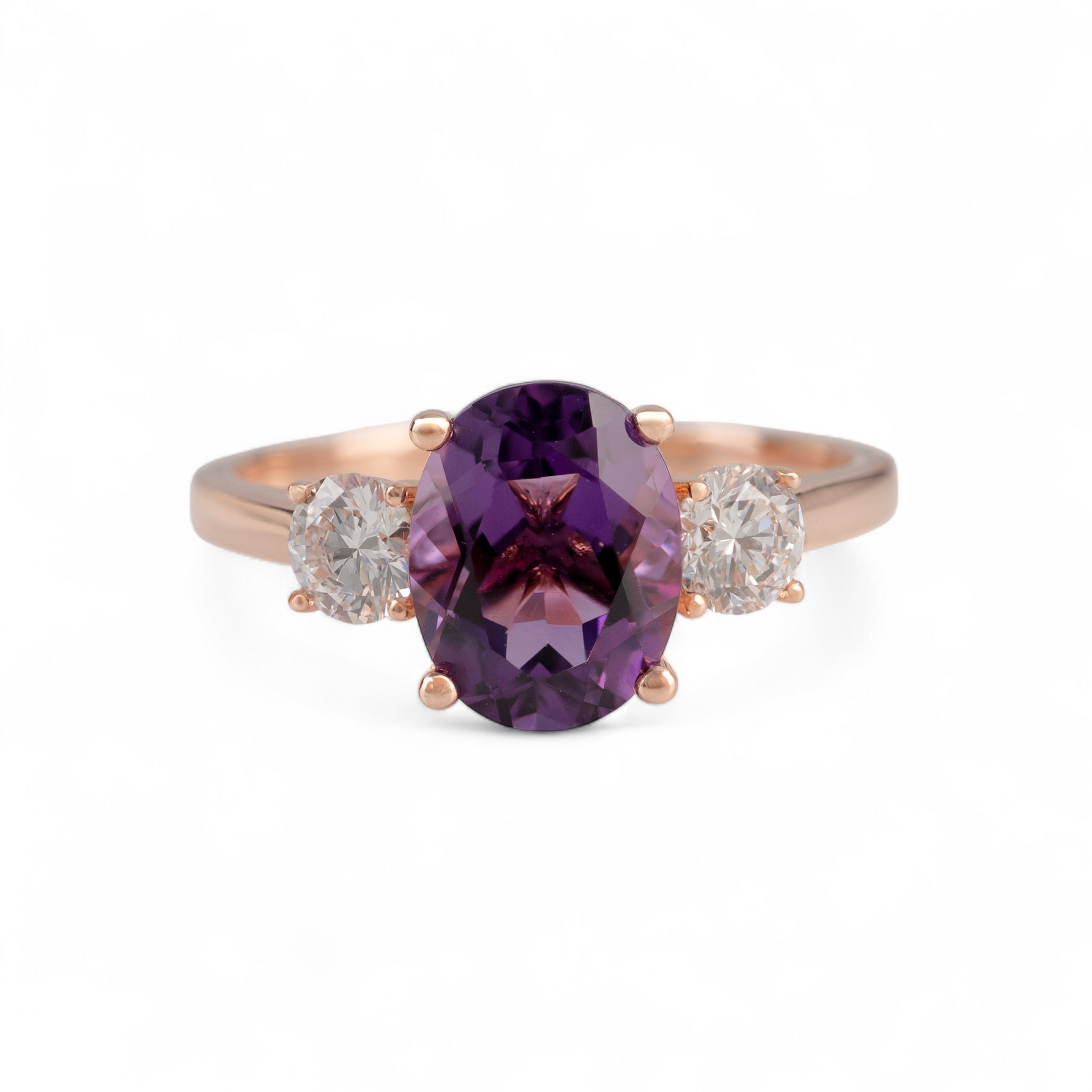 Amethyst ring gold in 9ct rose gold with diamonds – front view