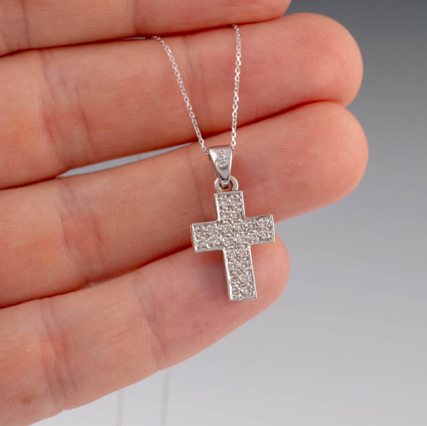 9ct White Gold Diamond Cross Pendant Necklace - Hunters Fine Jewellery