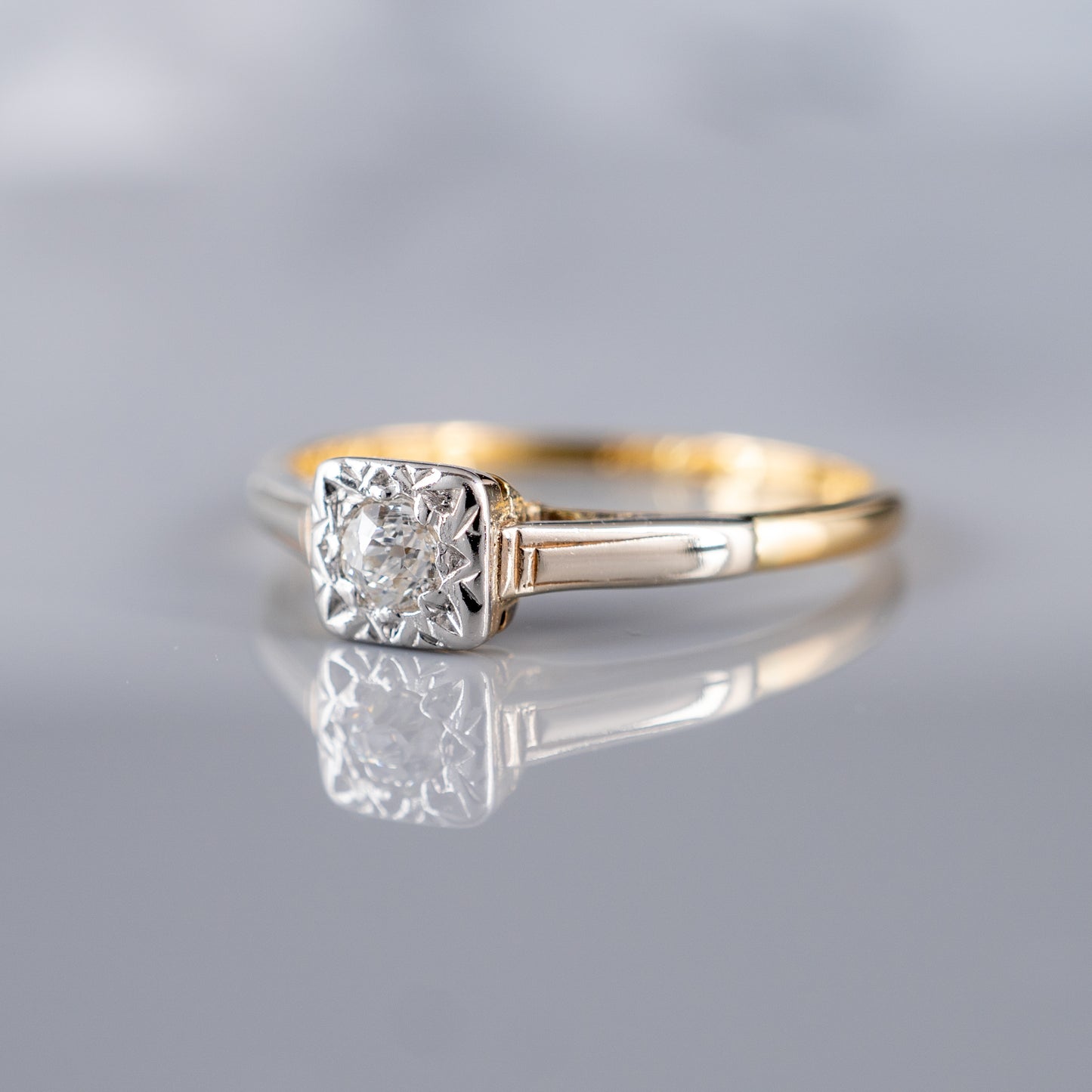 Antique Diamond Solitaire Ring 18ct Gold & Platinum Size M | Hunters Fine Jewellery