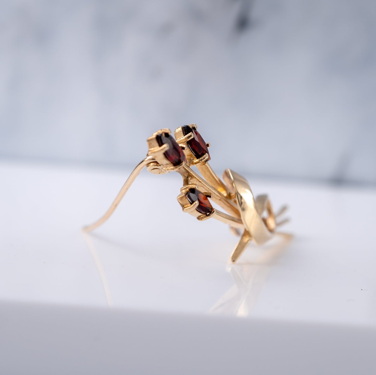 Pre Loved Garnet Flower Spray Brooch Pin Hallmarked Birmingham 1994 - Hunters Fine Jewellery