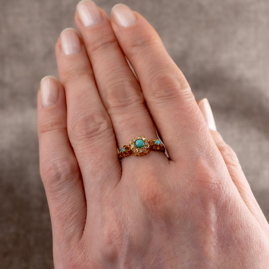 Late Victorian 18ct Gold Turquoise Diamond Ring Birmingham 1899
