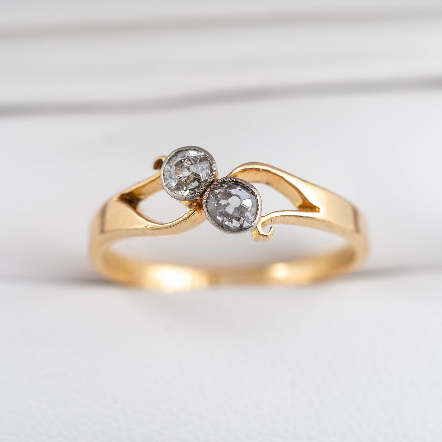 Antique 18ct Gold Two Stone Old Cut Diamond Twist Ring