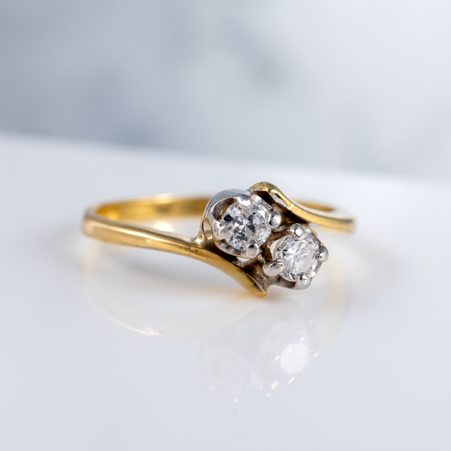 Two Stone Diamond Ring 18ct Gold Size L Full Gold Assay Hallmarked