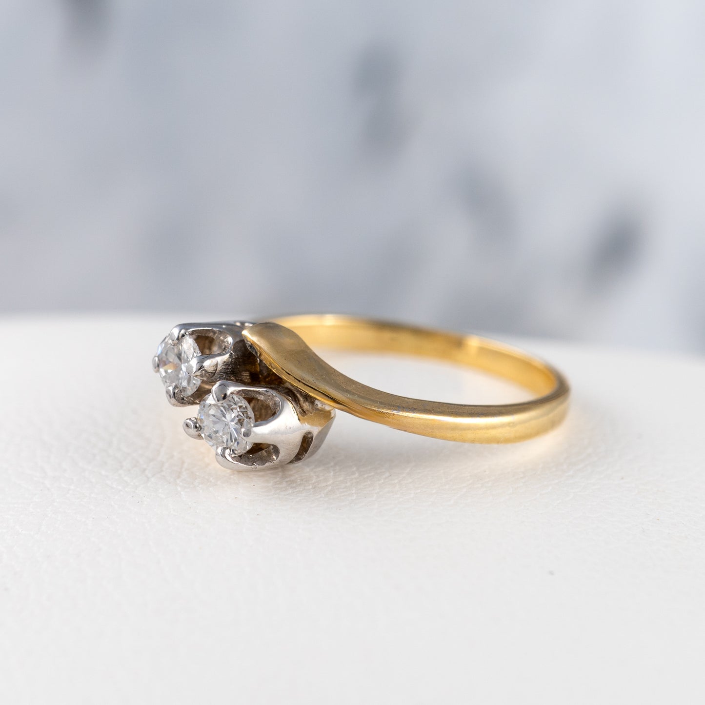 Two Stone Diamond Ring 18ct Gold Size L Full Gold Assay Hallmarked