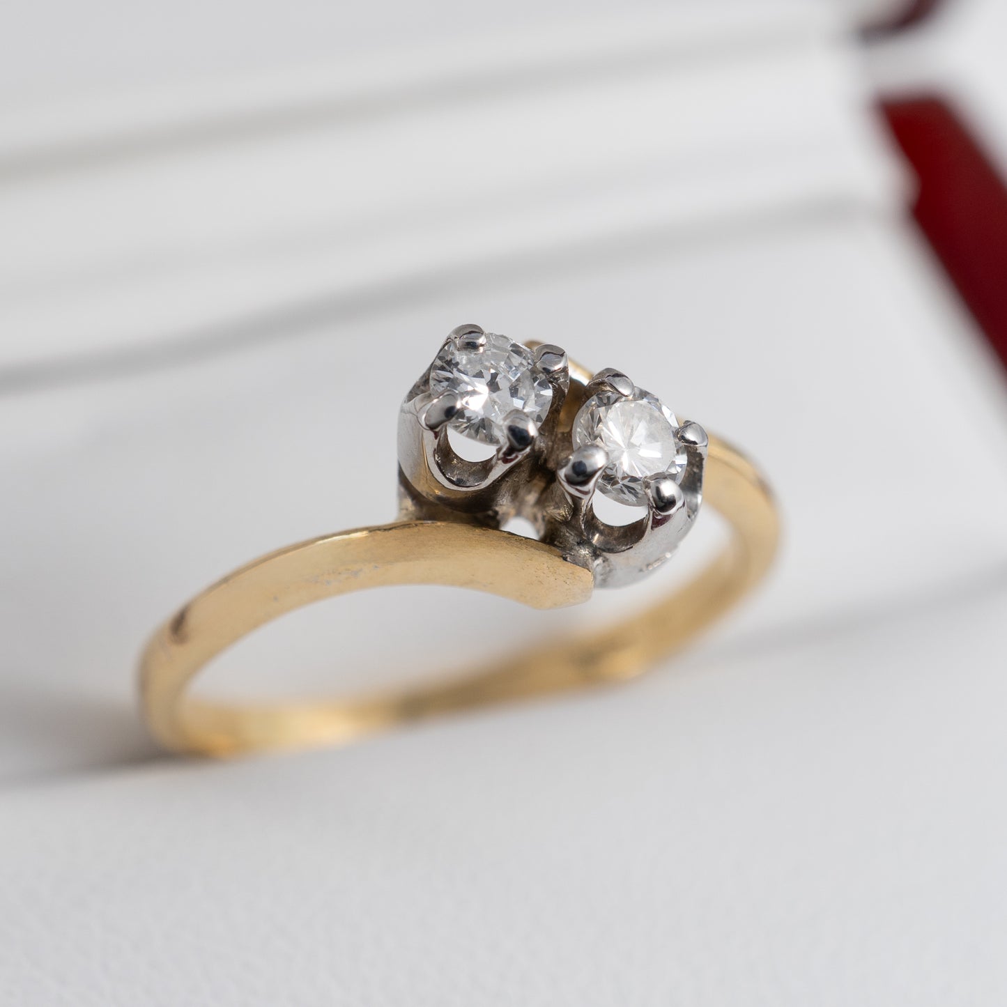 Two Stone Diamond Ring 18ct Gold Size L Full Gold Assay Hallmarked