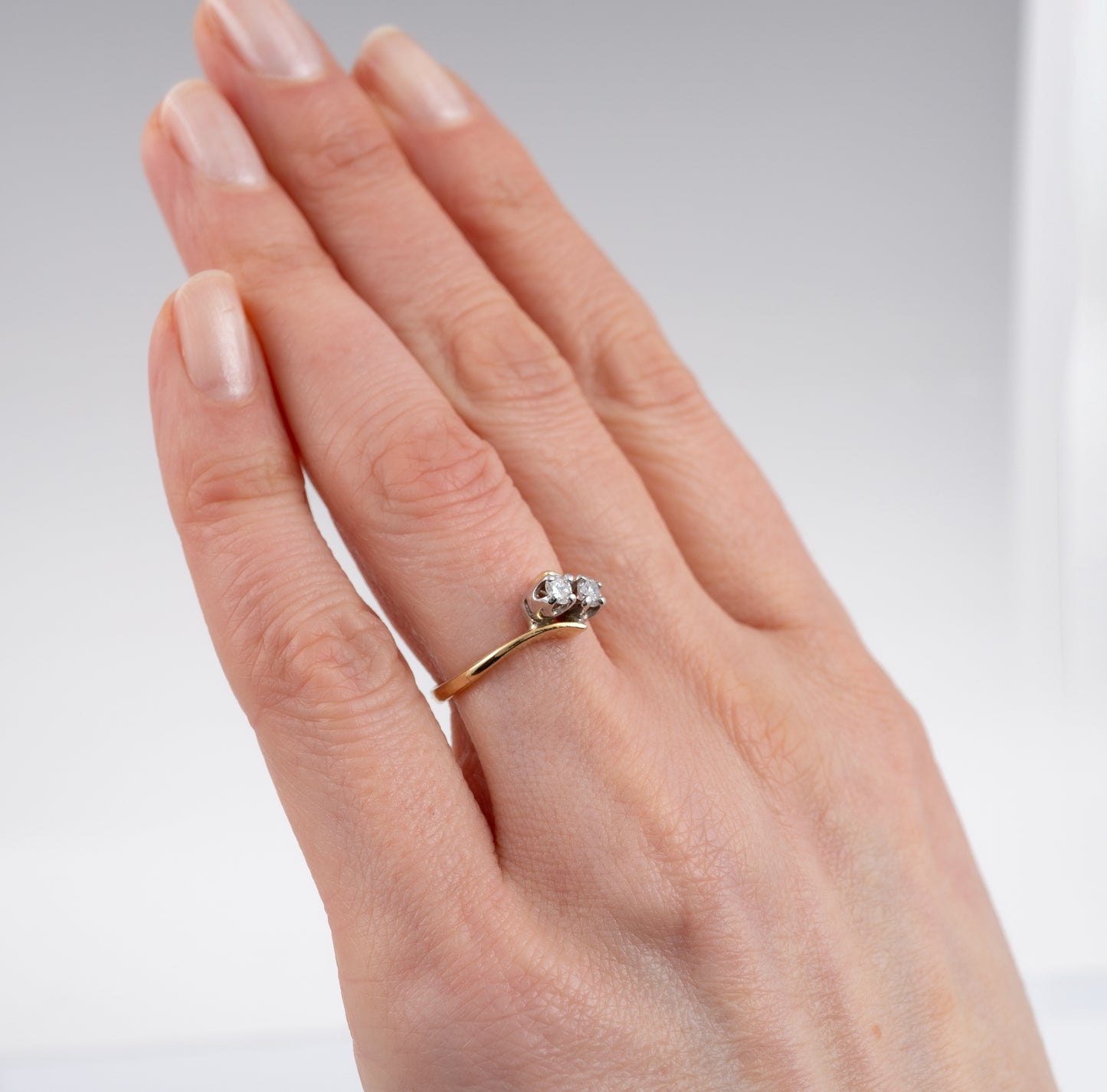 Two Stone Diamond Ring 18ct Gold Size L Full Gold Assay Hallmarked