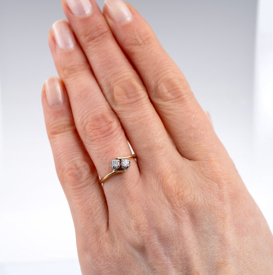 Two Stone Diamond Ring 18ct Gold Size L Full Gold Assay Hallmarked