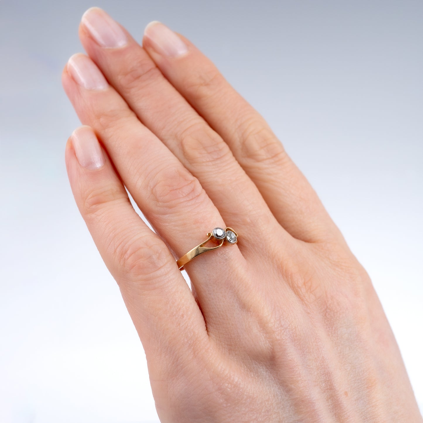 Antique 18ct Gold Two Stone Old Cut Diamond Twist Ring