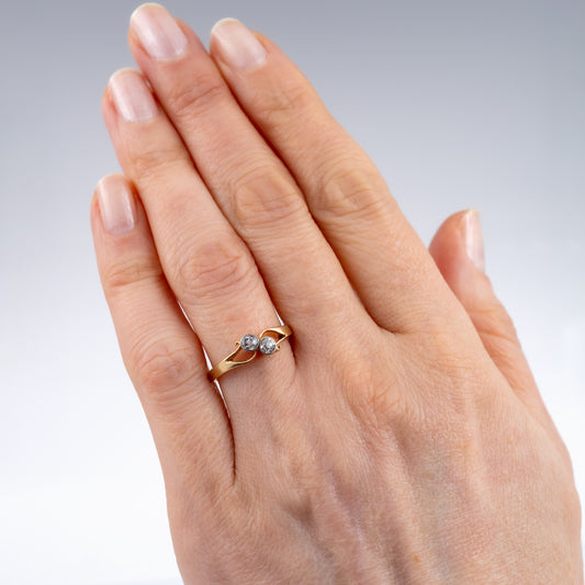 Antique 18ct Gold Two Stone Old Cut Diamond Twist Ring