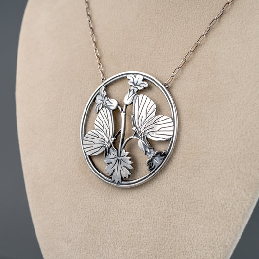 Vintage Silver Midnight Blossom Butterfly Pendant Circa 1940