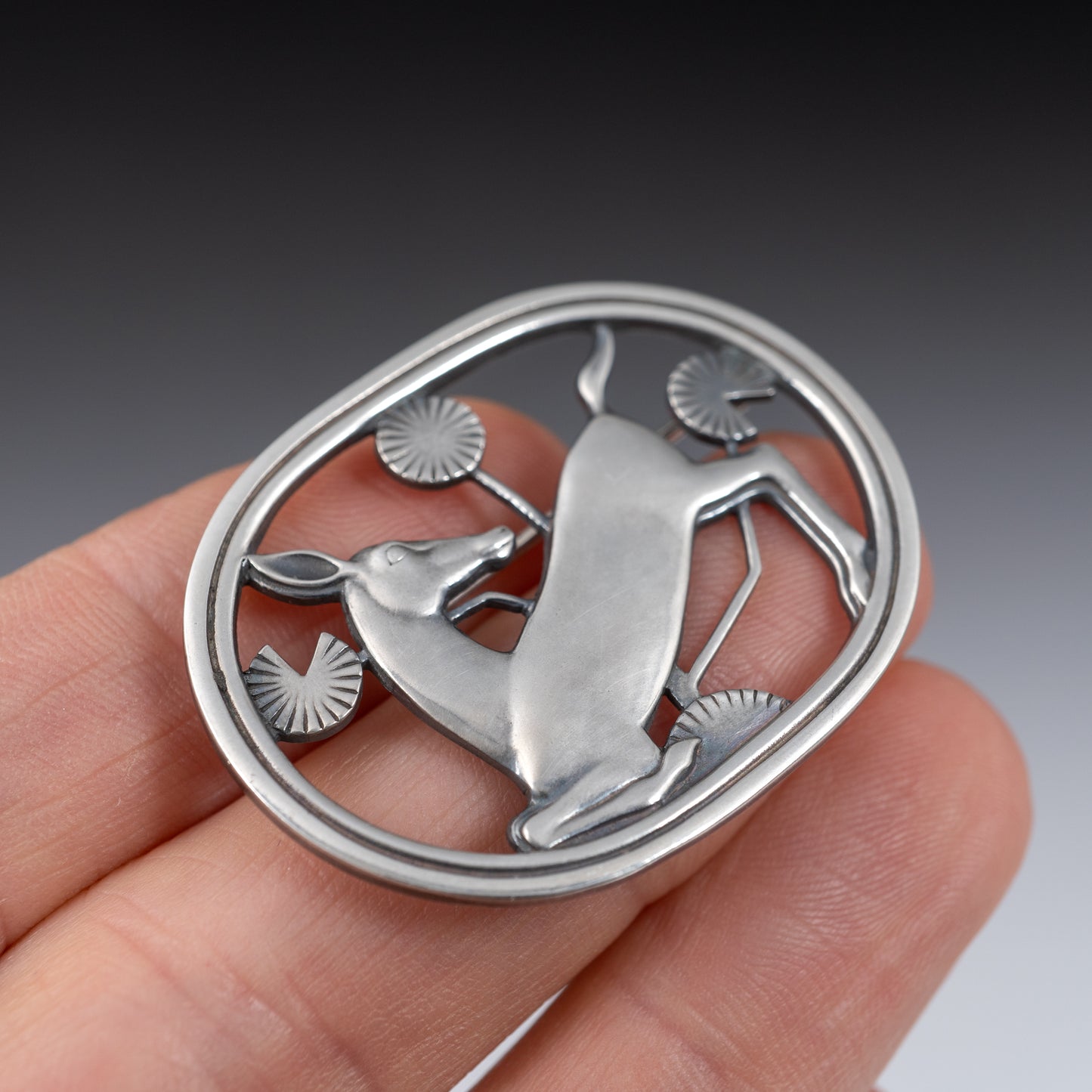 Georg Jensen Silver Kneeling Deer Brooch C 1940 Denmark