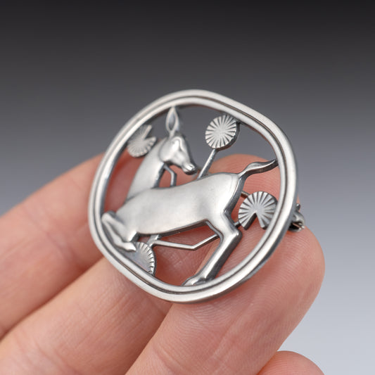 Georg Jensen Silver Kneeling Deer Brooch C 1940 Denmark