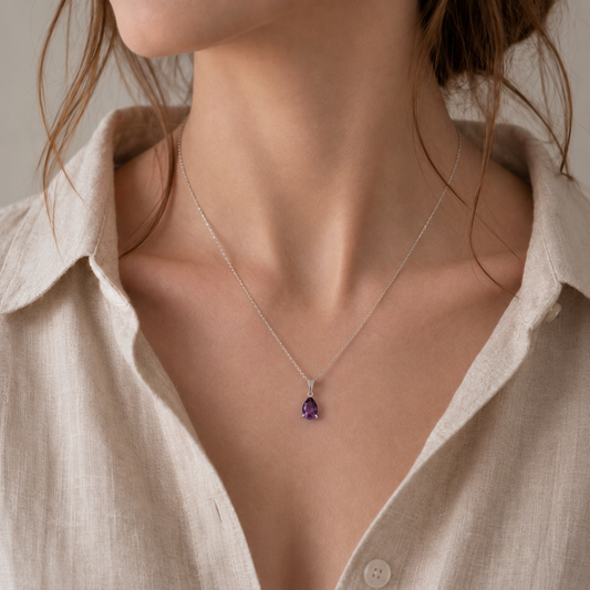 Amethyst Pear Cut Necklace in Sterling Silver