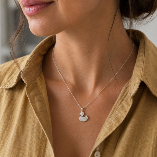 Duck Necklace in 925 Silver with Moissanite