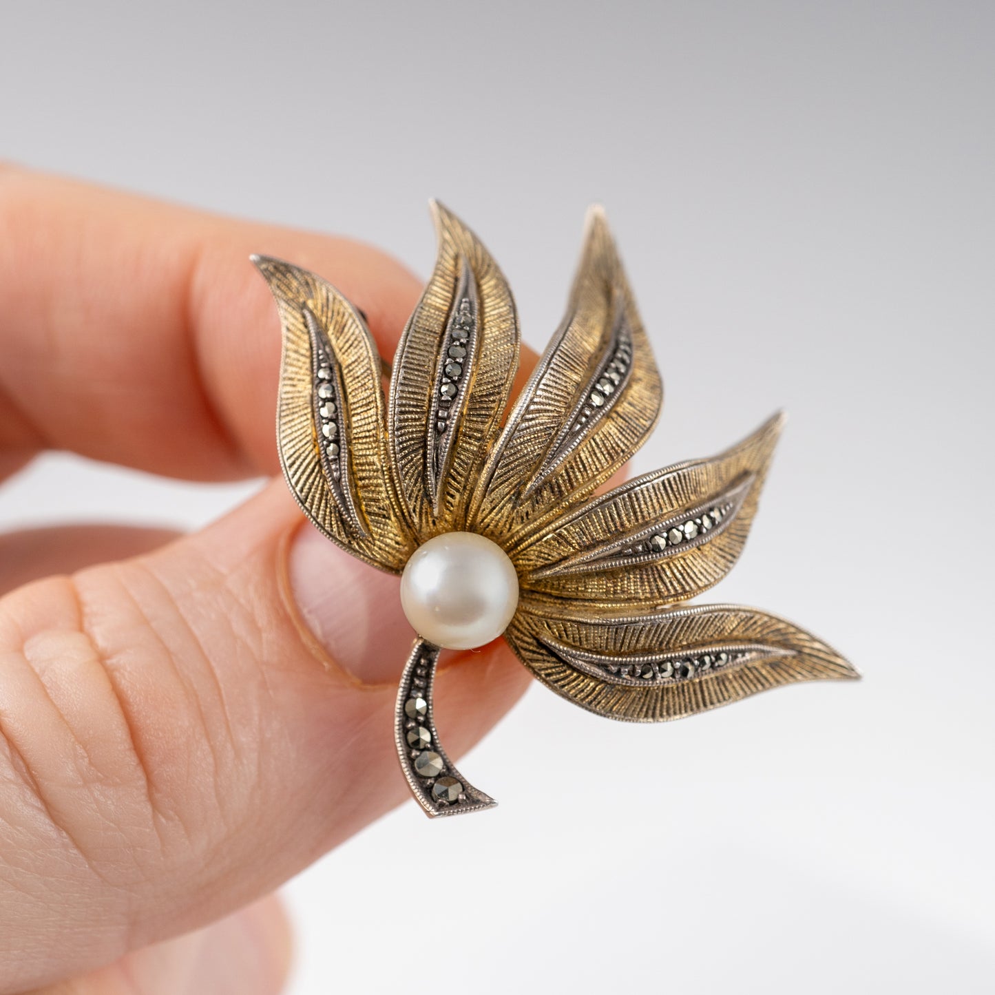 Vintage Theodor Fahrner Brooch Silver Pearl Marcasite