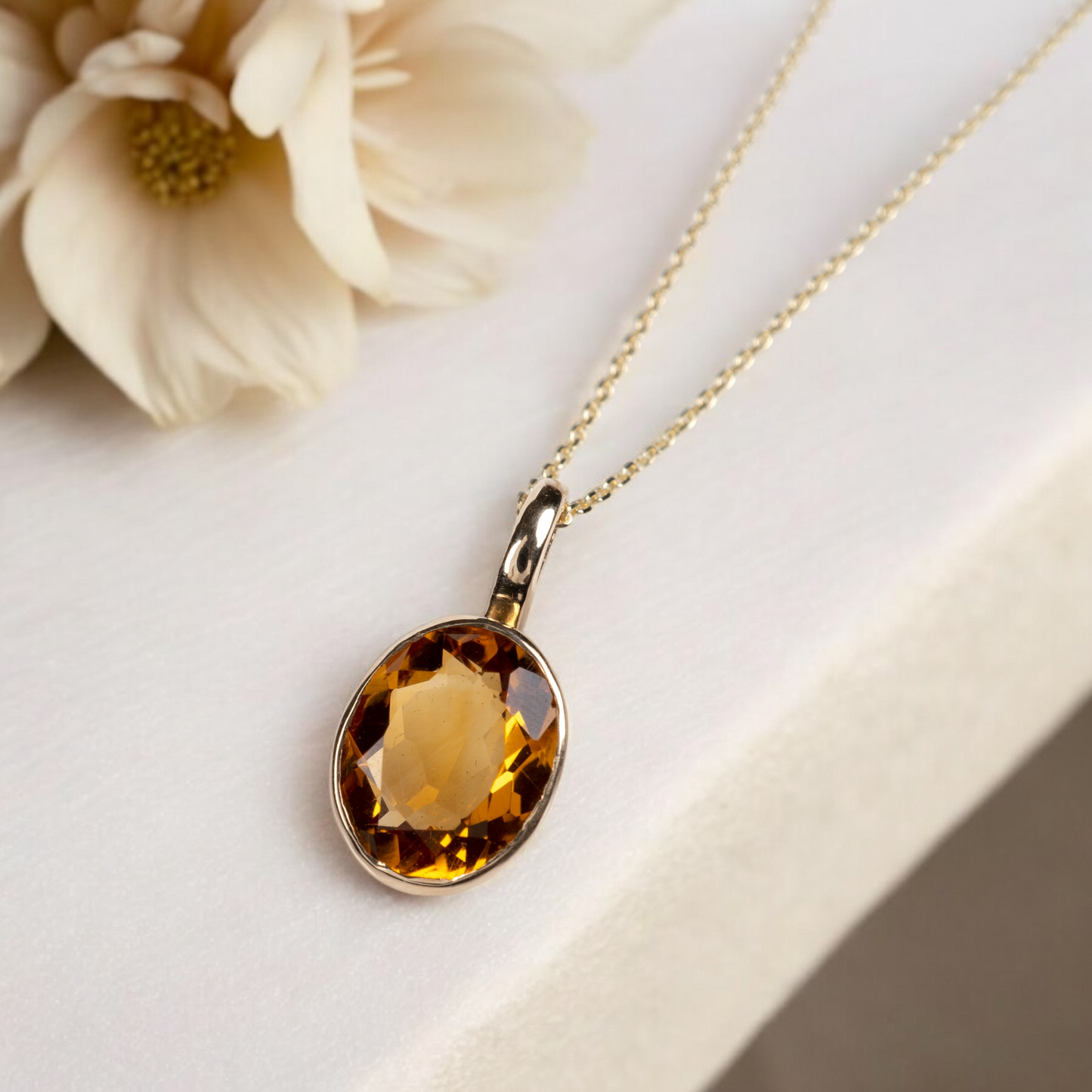 gold citrine pendant with flower hunters fine jewellery lifestyle image