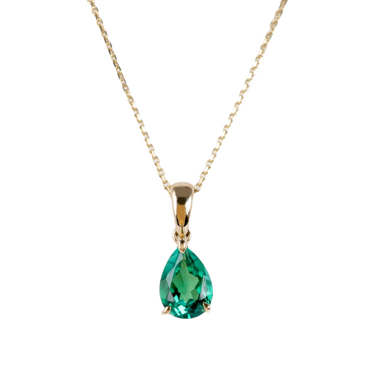 Lab emerald teardrop pendant 9ct gold hunters fine jewellery