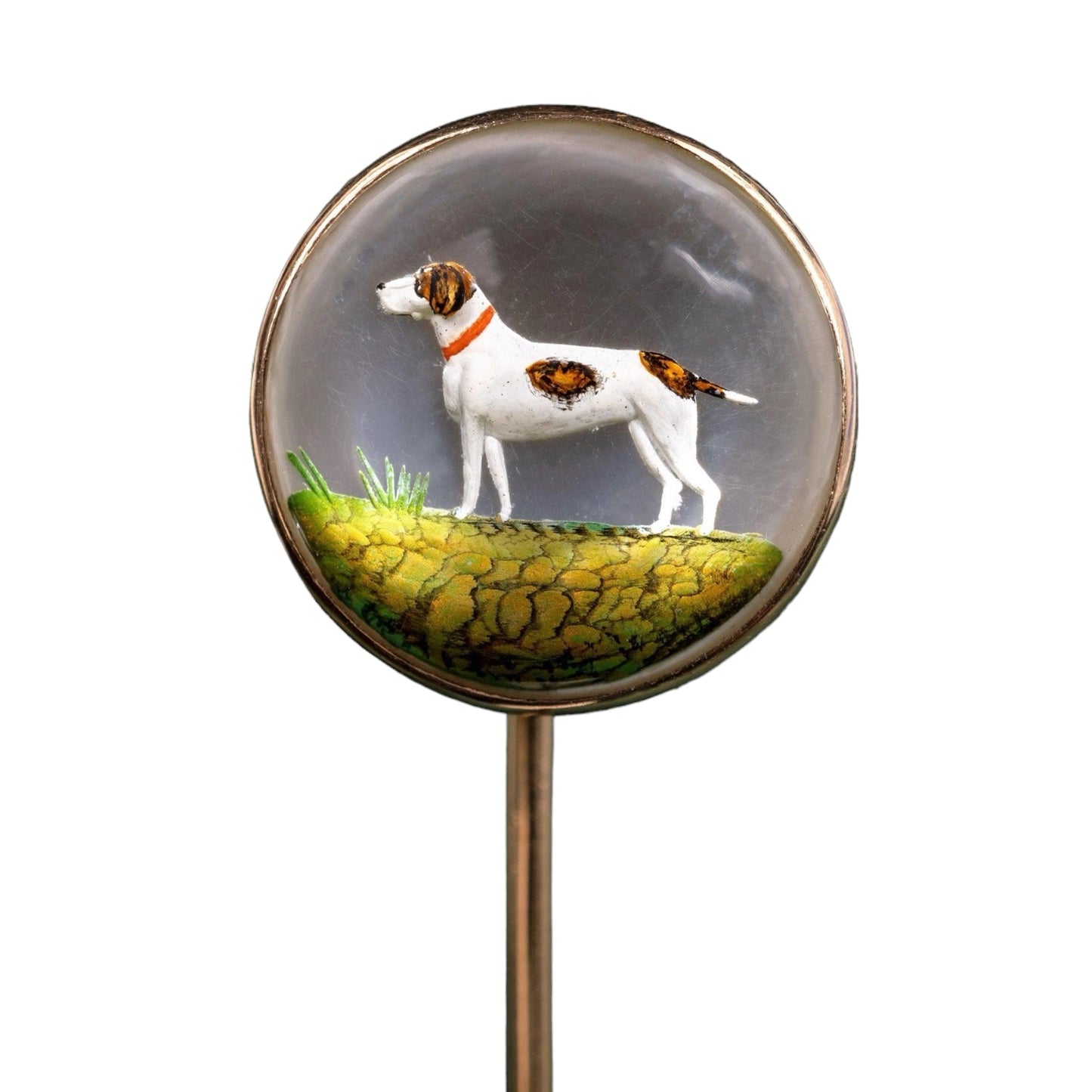 Antique essex crystal stick pin gold dog