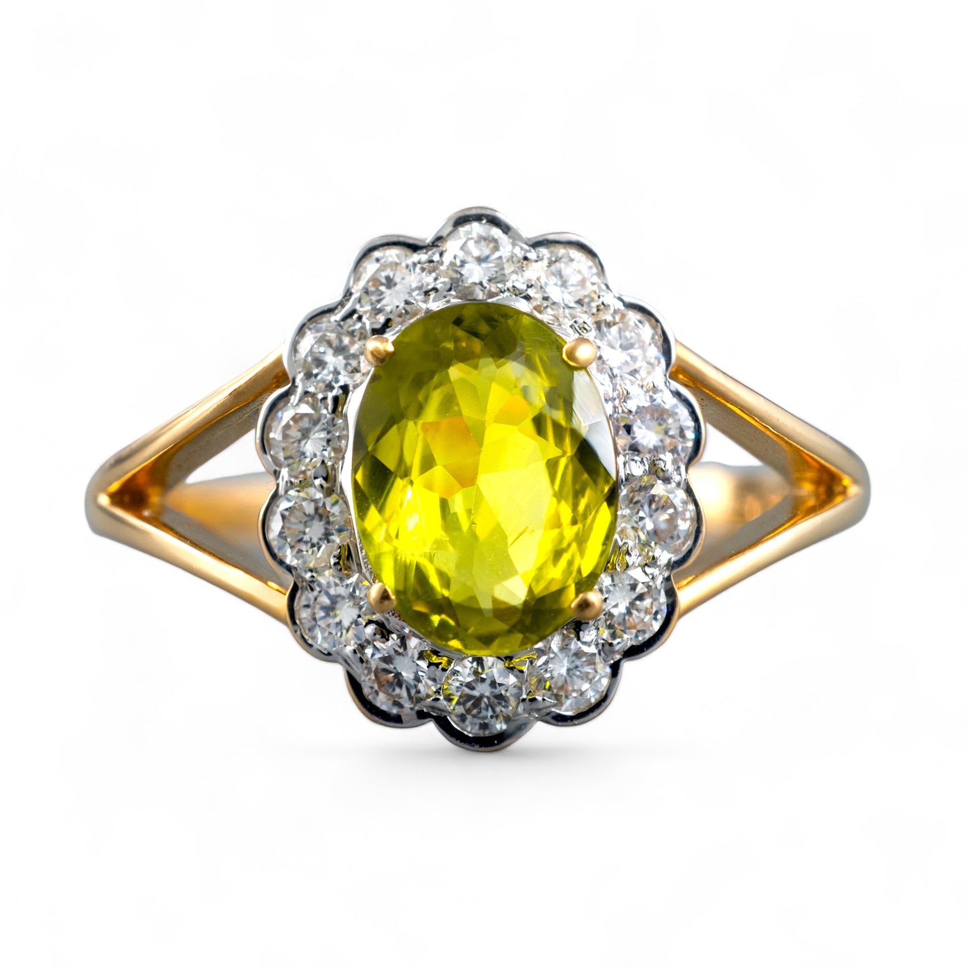 Chrysoberyl ring diamond accents yellow gold hunters fine jewellery