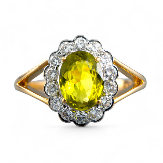 Chrysoberyl ring diamond accents yellow gold hunters fine jewellery