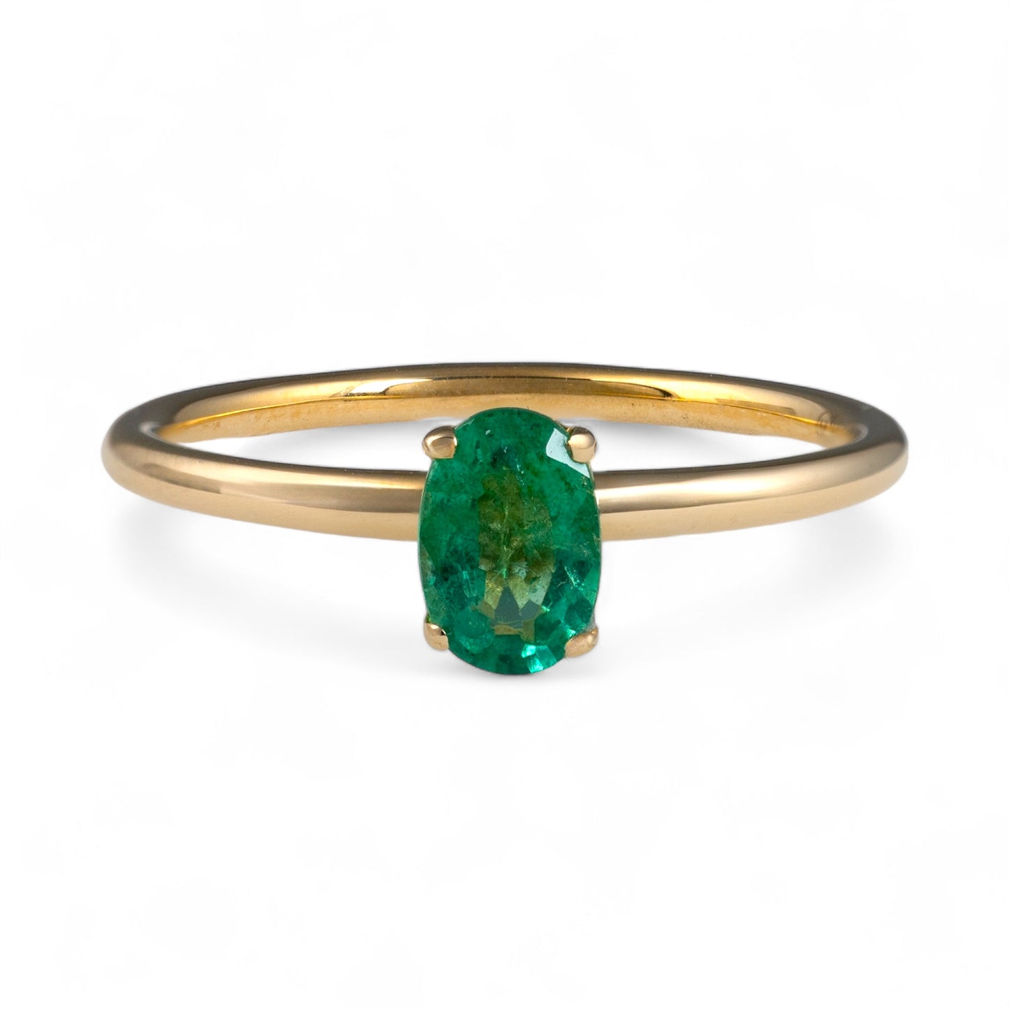 Emerald ring oval setting thin gold shank hunters fine jewellery