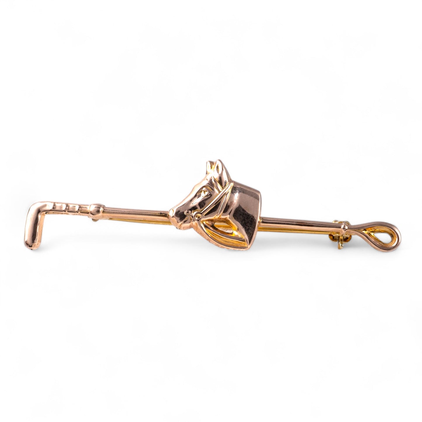 Gold horse crop brooch hunters fine jewellery
