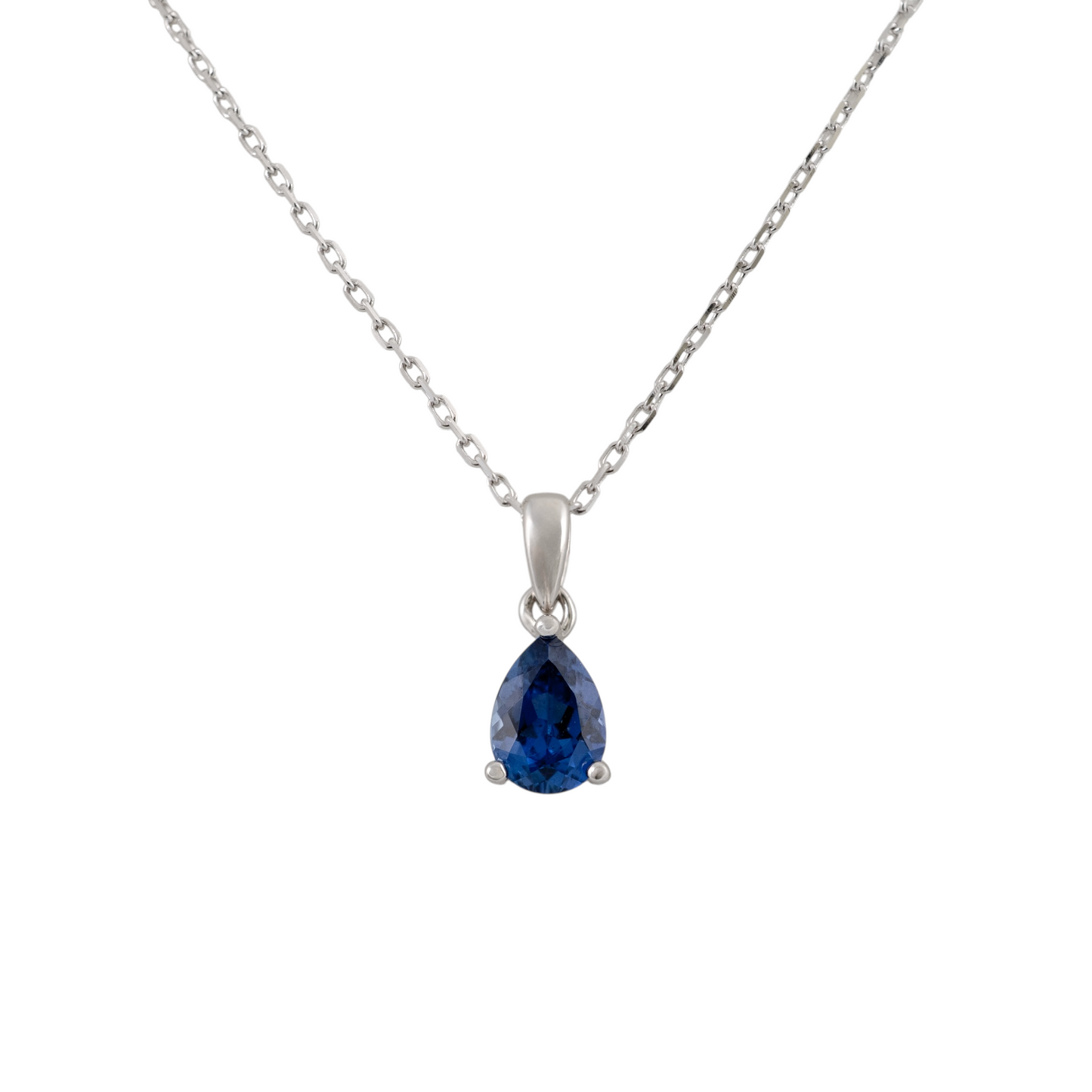silver-sapphire-necklace-lab-grown-teardrop pendant front