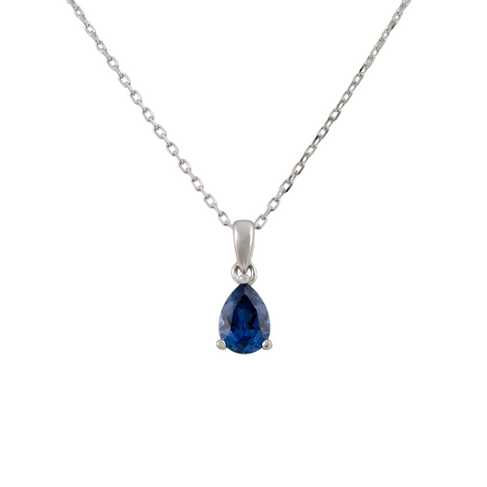 silver-sapphire-necklace-lab-grown-teardrop pendant front
