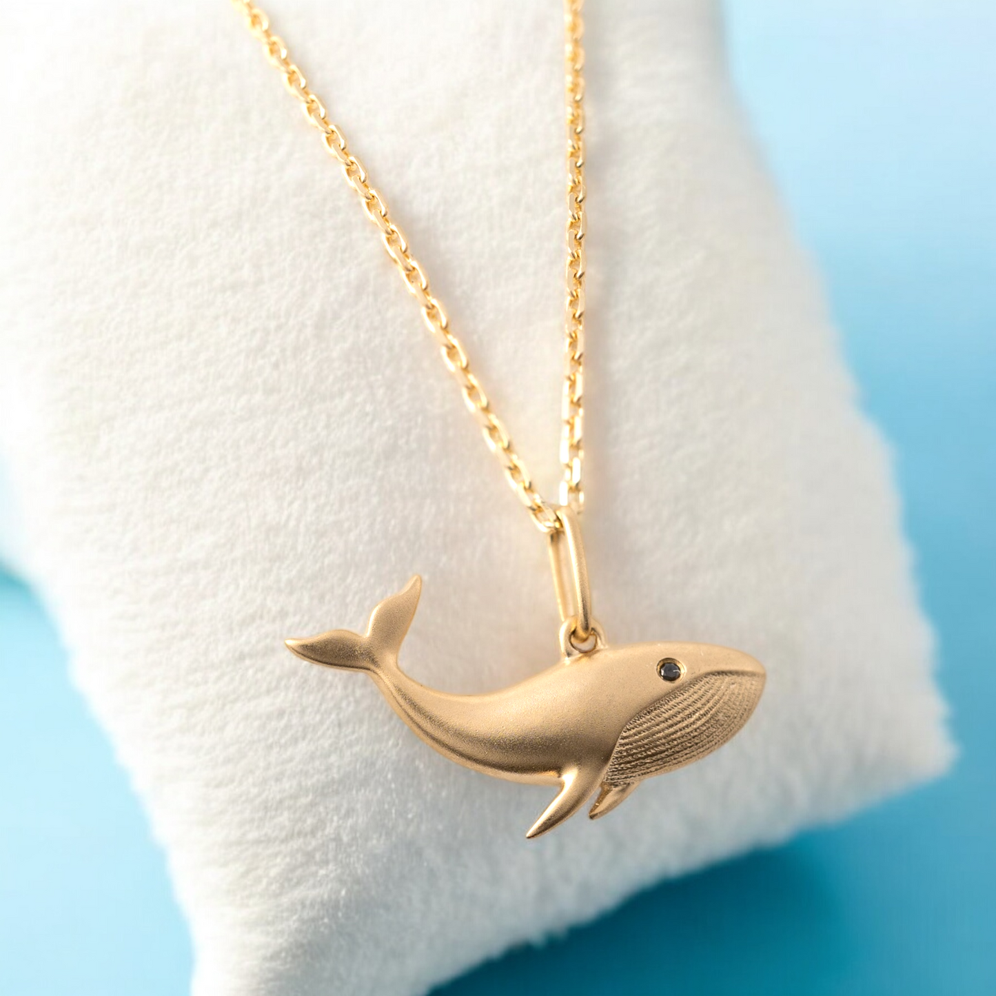 Matte Gold Whale Necklace with Adjustable Chain – 9ct Gold