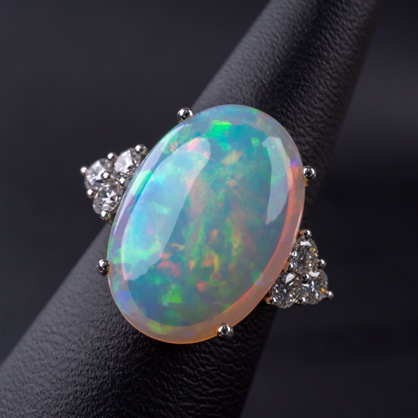 Opal Diamond Ring 18k White Gold Hallmarked