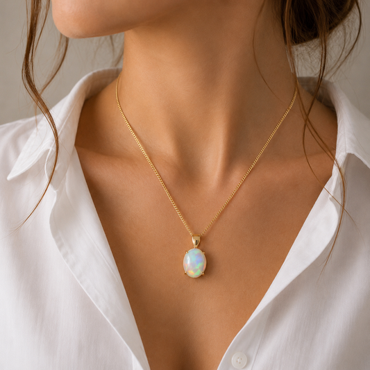 9ct Gold Opal Pendant Necklace with 9.44ct Ethiopian Opal