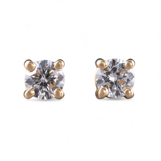 Half carat diamond studs earrings yellow gold four prong front hunters fine jewellery