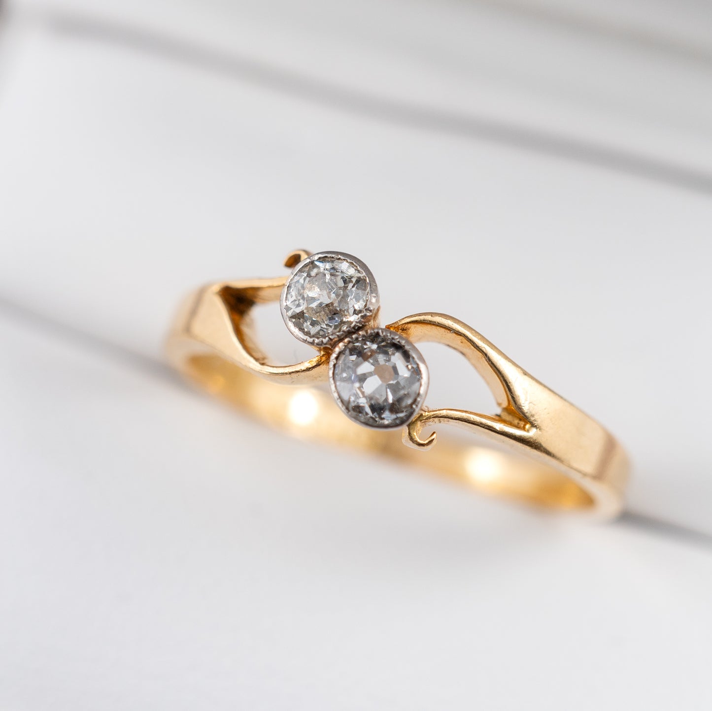 Antique 18ct Gold Two Stone Old Cut Diamond Twist Ring