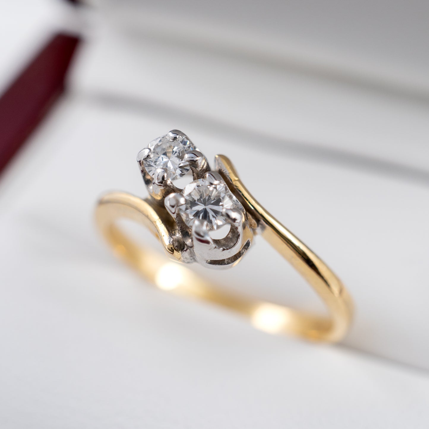 Two Stone Diamond Ring 18ct Gold Size L Full Gold Assay Hallmarked