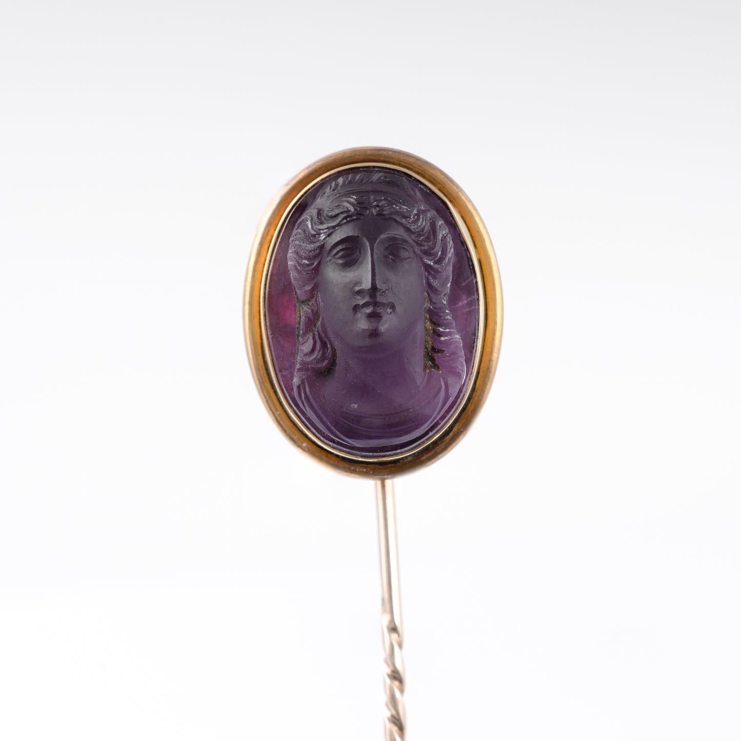 Antique Georgian Carved Amethyst Cameo Portrait Pin 14k Gold