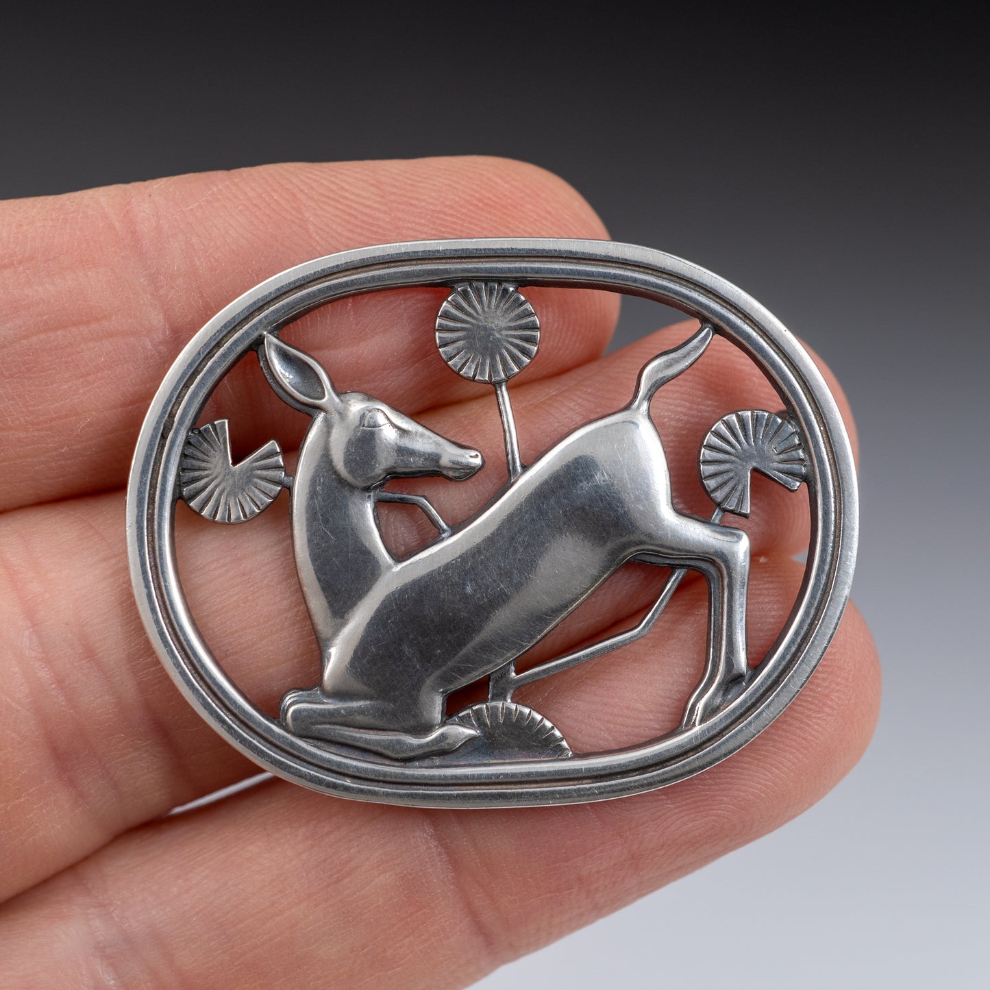 Georg Jensen Silver Kneeling Deer Brooch C 1940 Denmark