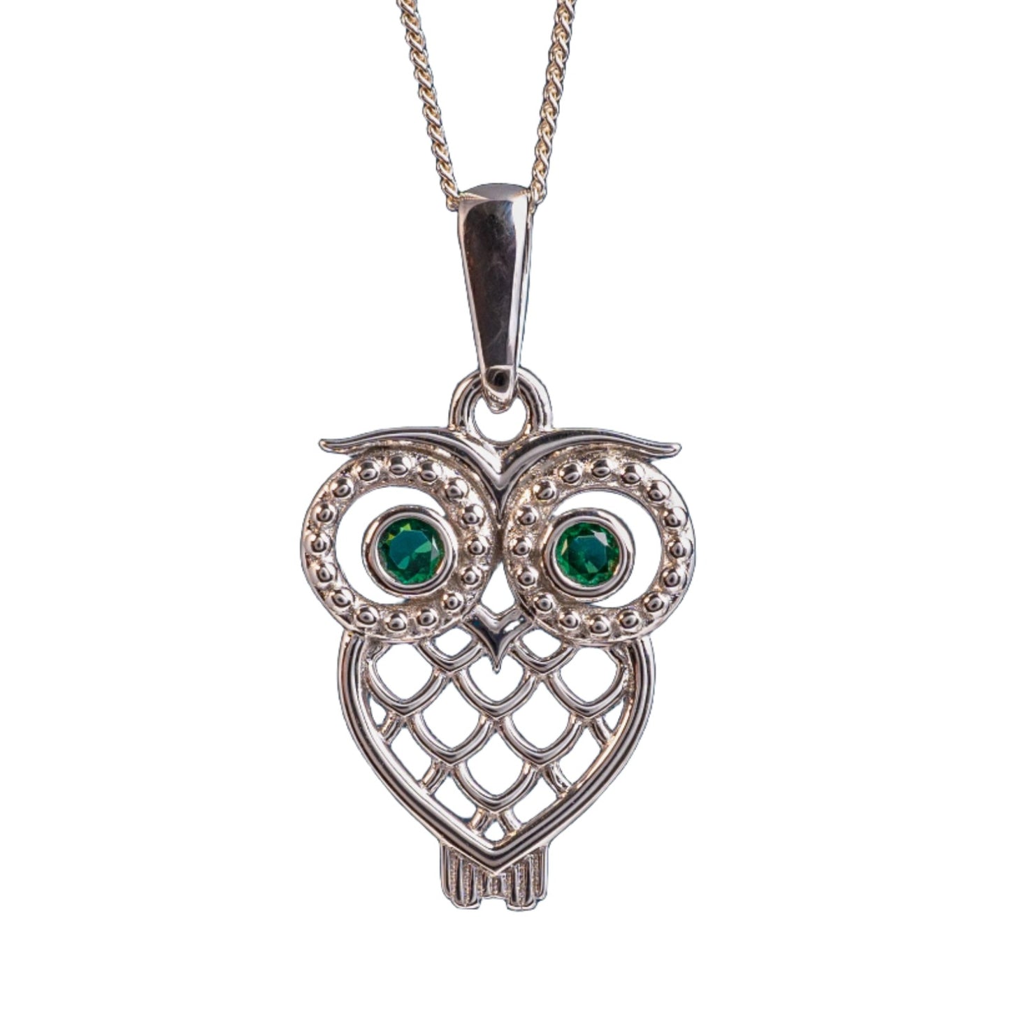 silver owl necklace set with emerald eyes hunters fine jewellery shop