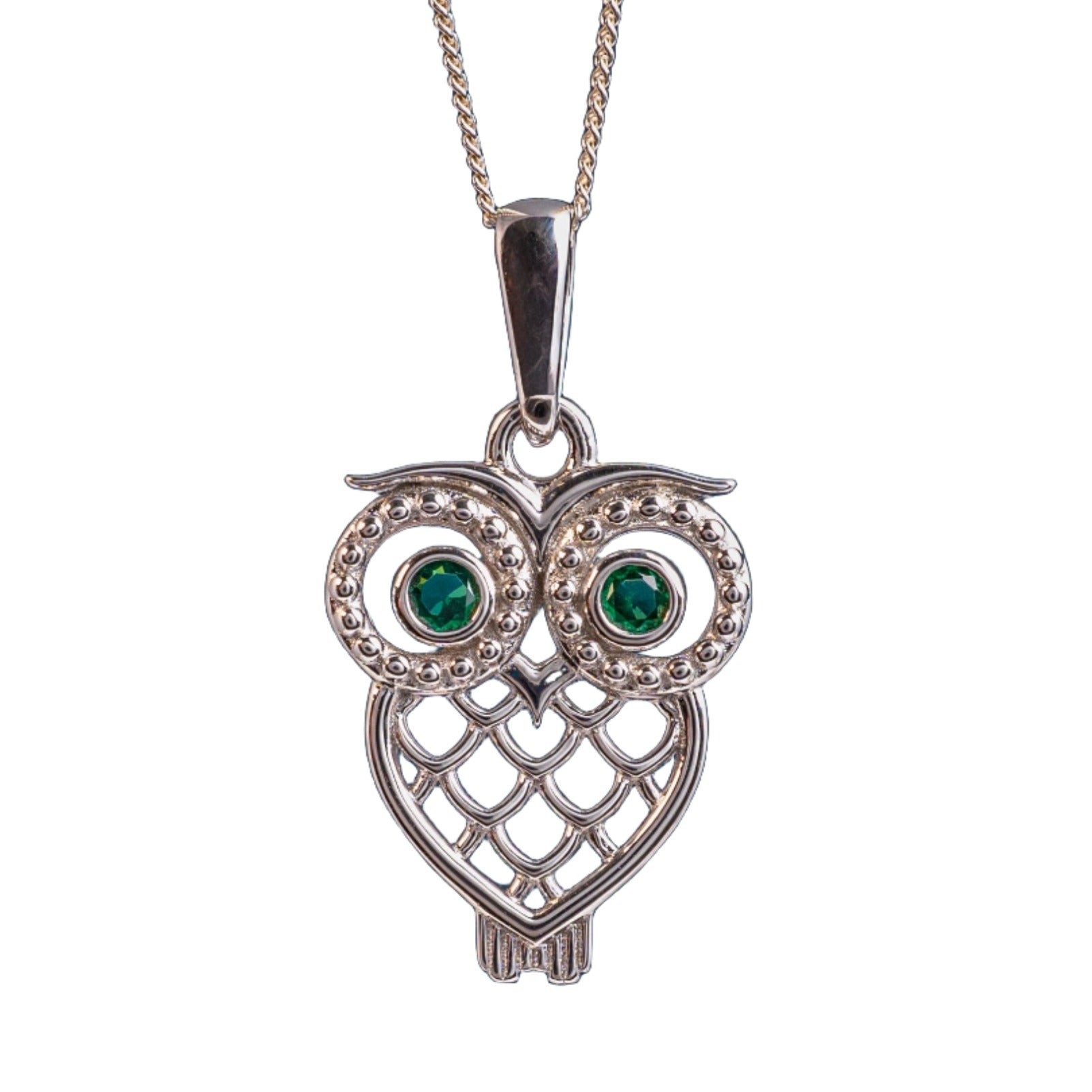 silver owl necklace set with emerald eyes hunters fine jewellery shop