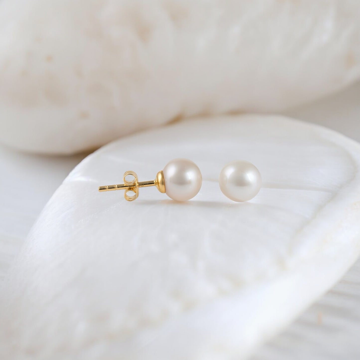 Freshwater pearl studs earrings yellow gold butterfly post hunters fine jewellery