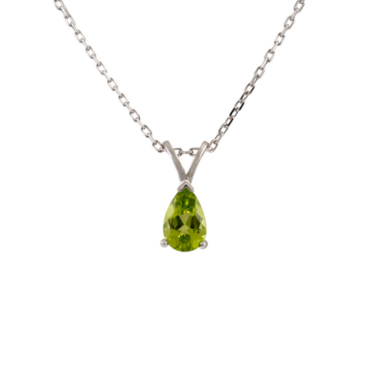 Sterling silver peridot necklace with teardrop pendant – front view