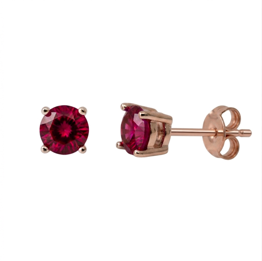 5mm Round Lab Grown Ruby Stud Earrings