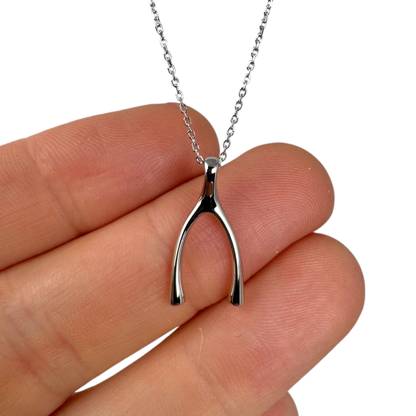 silver wishbone necklace good luck symbol