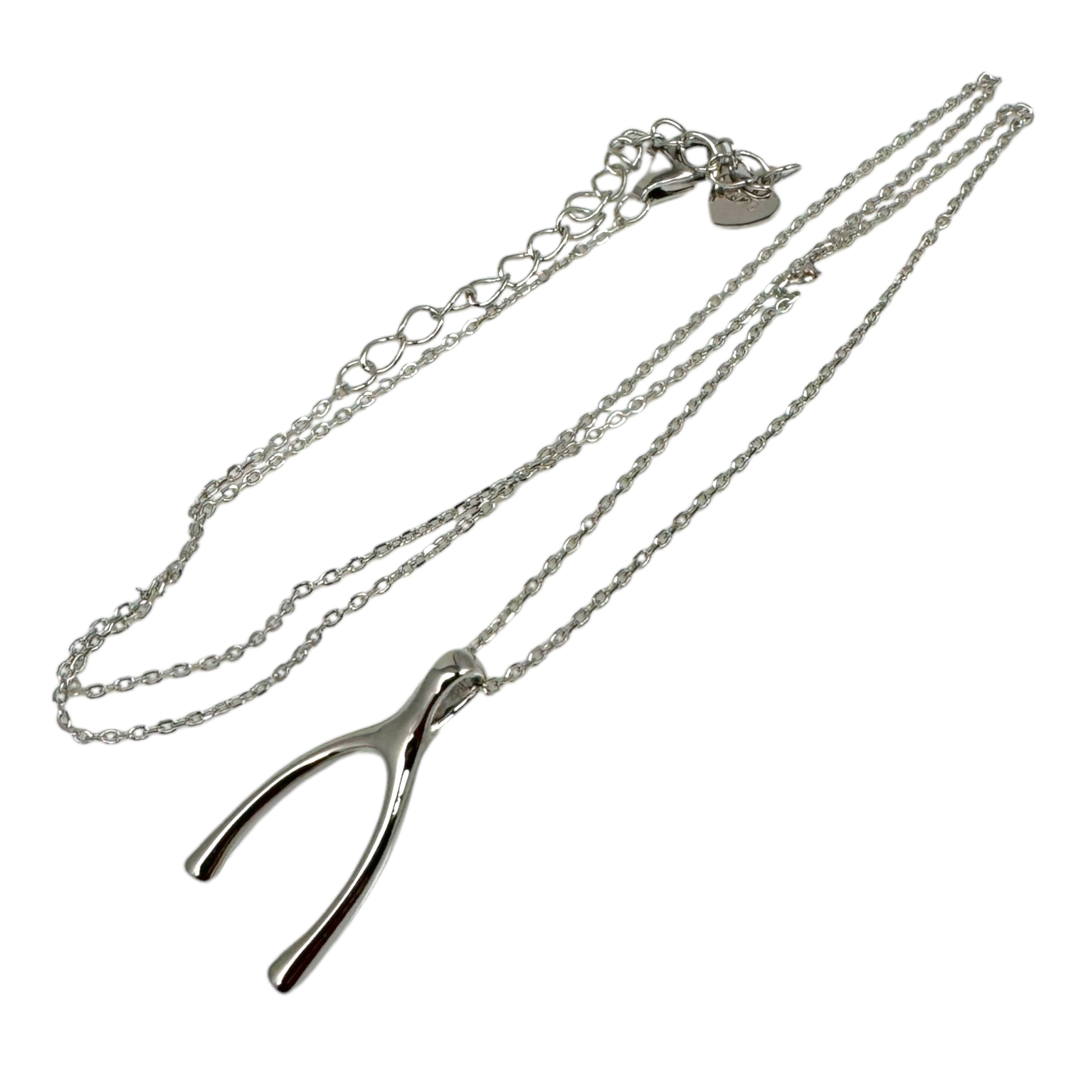 silver wishbone necklace with extension chain