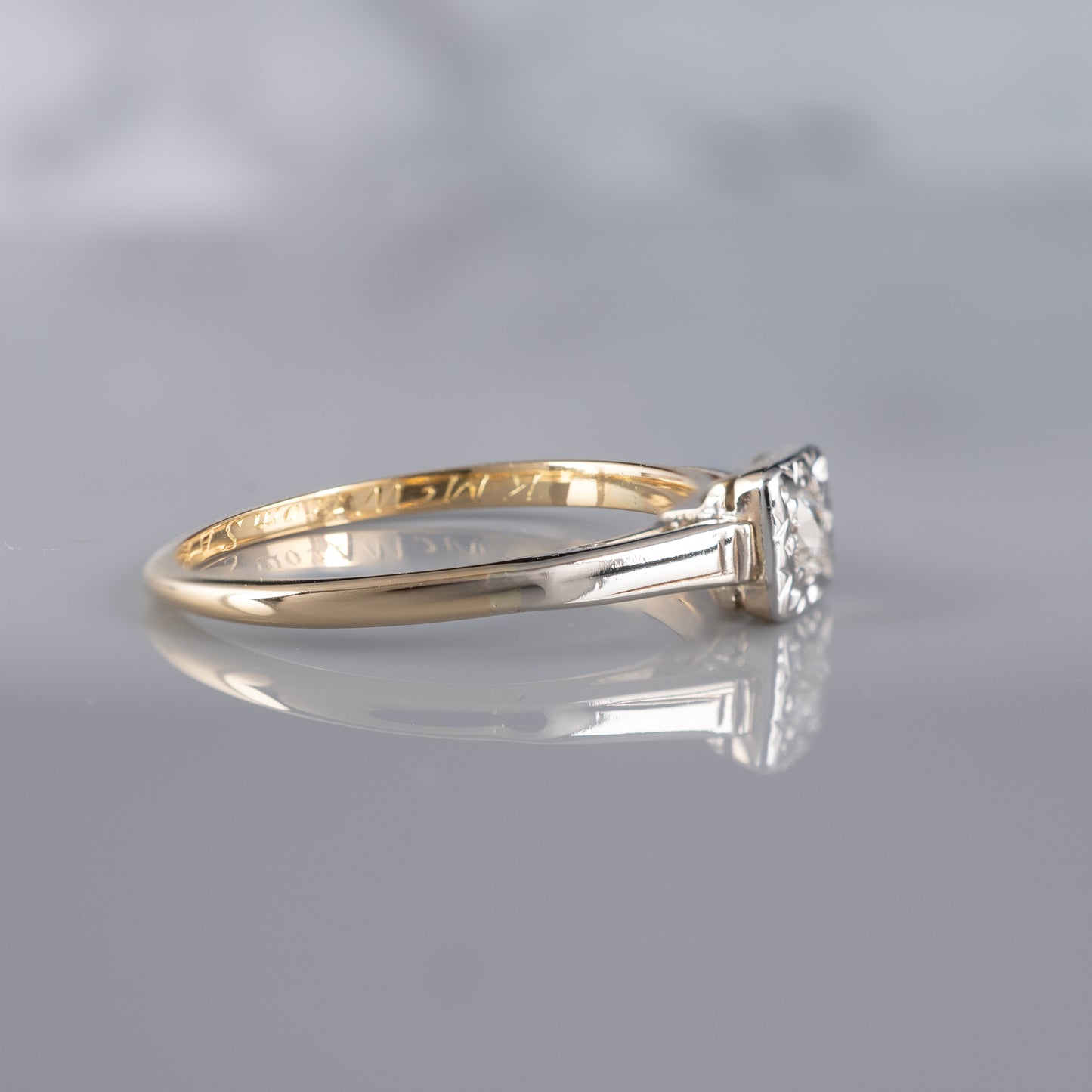 Antique Diamond Solitaire Ring 18ct Gold & Platinum Size M