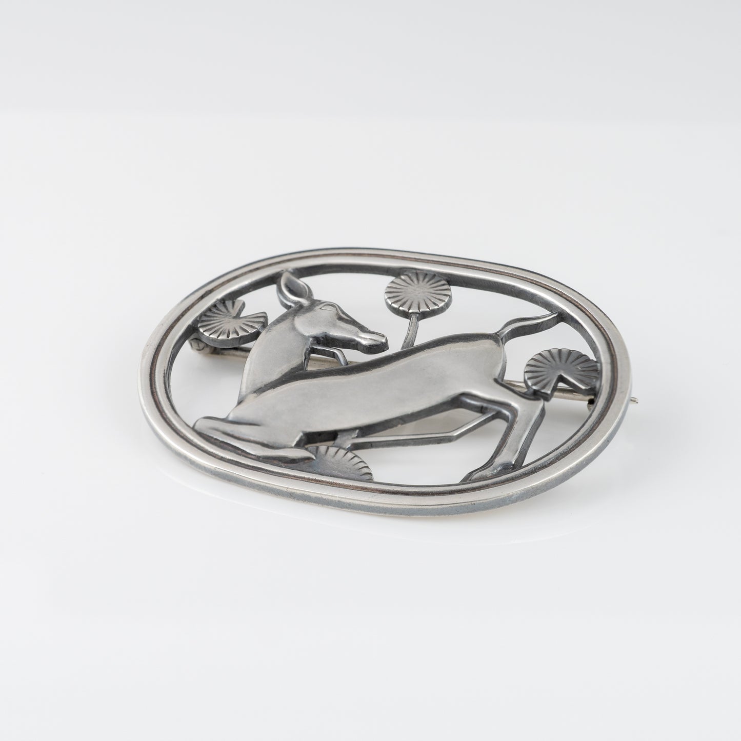 Georg Jensen Silver Kneeling Deer Brooch C 1940 Denmark